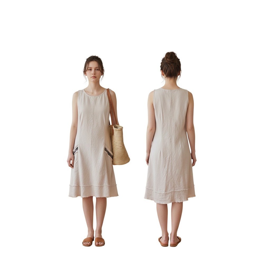 Roz & Ali Khaki Beige Linen Blend Leopard Pocket Shift Dress Size 10. Pockets. - Picture 1 of 12